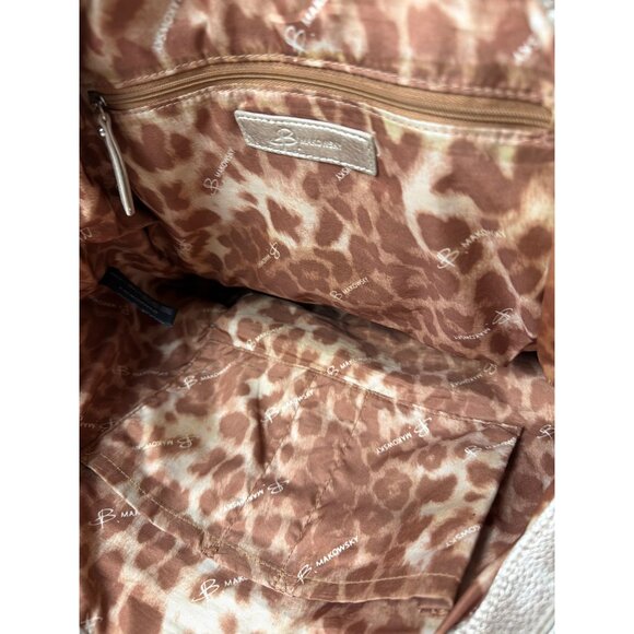 B. Makowsky Silver Leather Designer Shoulder Bag With Adjustable Straps - Picture 7 of 8